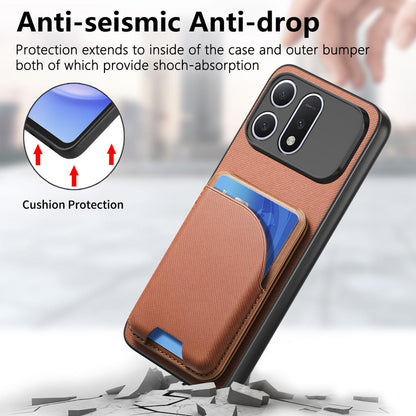 For Honor Win Turbo 5G Twill Fabric Leather-Skin Card Bag Magnetic Back Phone Case(Brown)