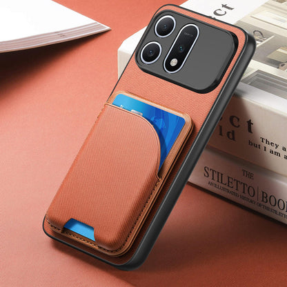 For Honor Win Turbo 5G Twill Fabric Leather-Skin Card Bag Magnetic Back Phone Case(Brown)