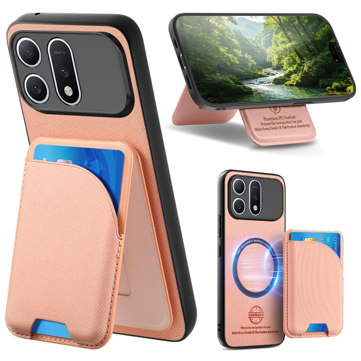 For Honor Win Turbo 5G Twill Fabric Leather-Skin Card Bag Magnetic Back Phone Case(Pink)