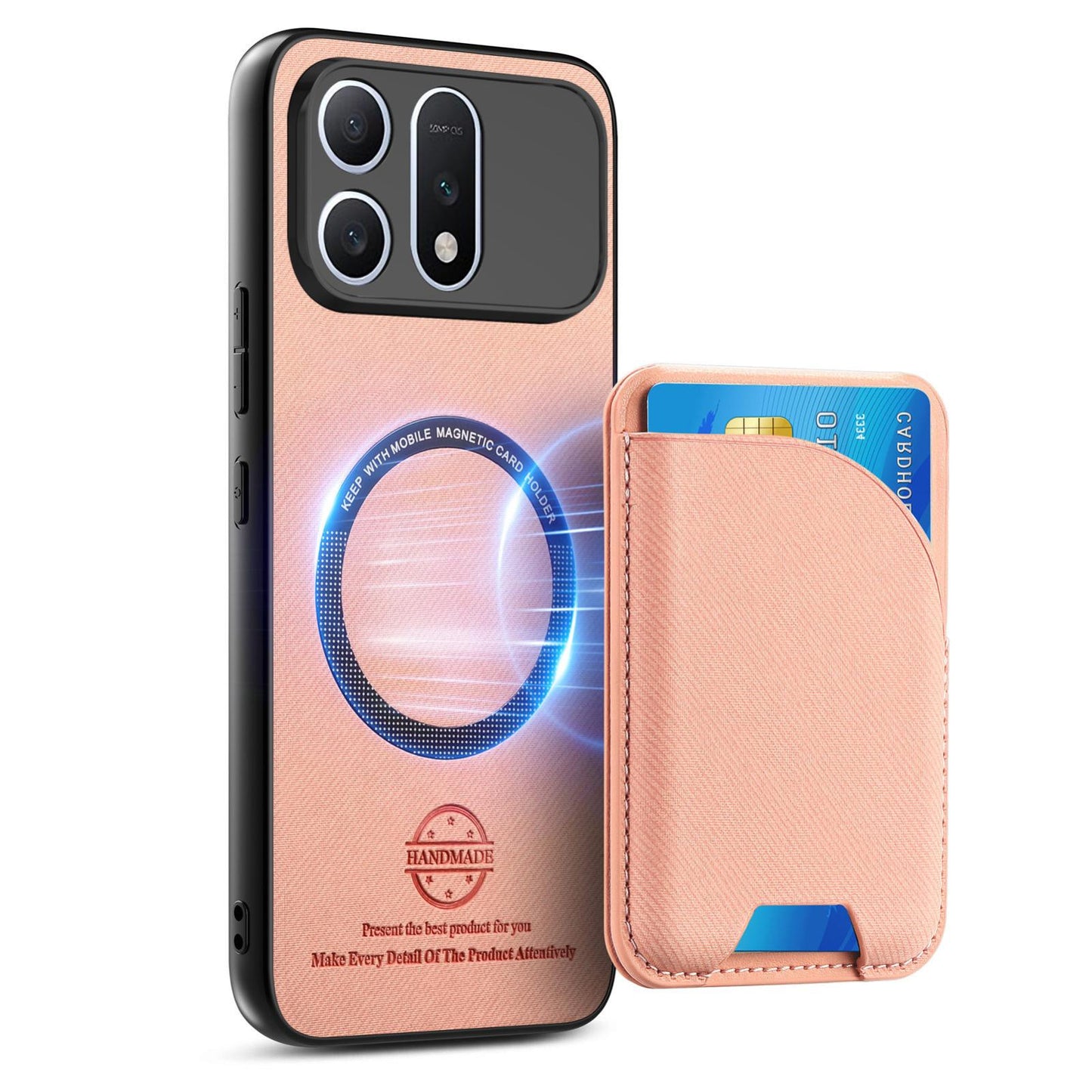For Honor Win Turbo 5G Twill Fabric Leather-Skin Card Bag Magnetic Back Phone Case(Pink)