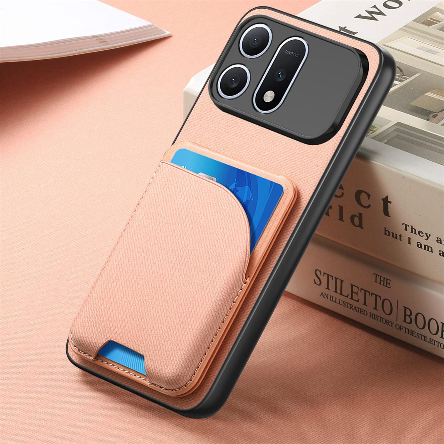 For Honor Win Turbo 5G Twill Fabric Leather-Skin Card Bag Magnetic Back Phone Case(Pink)