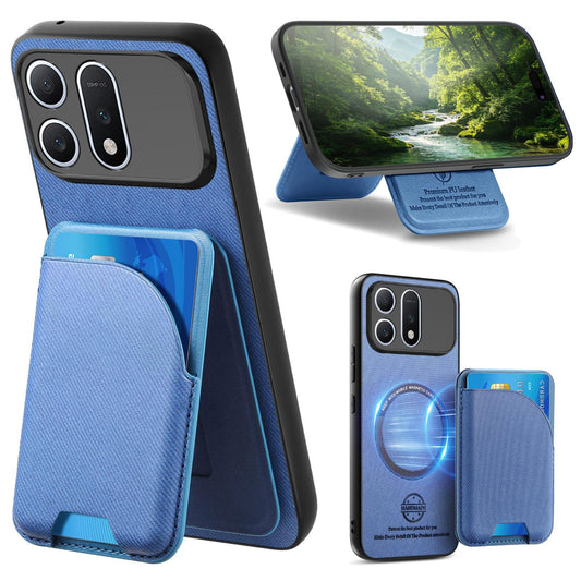 For Honor Win Turbo 5G Twill Fabric Leather-Skin Card Bag Magnetic Back Phone Case(Blue)