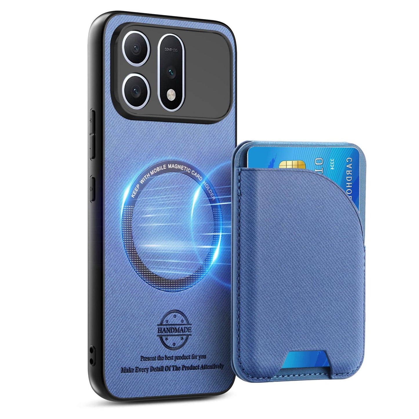 For Honor Win Turbo 5G Twill Fabric Leather-Skin Card Bag Magnetic Back Phone Case(Blue)