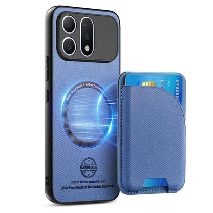 For Honor Win Turbo 5G Twill Fabric Leather-Skin Card Bag Magnetic Back Phone Case(Blue)