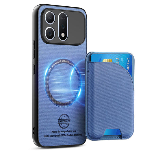 For Honor Win Turbo 5G Twill Fabric Leather-Skin Card Bag Magnetic Back Phone Case(Blue)