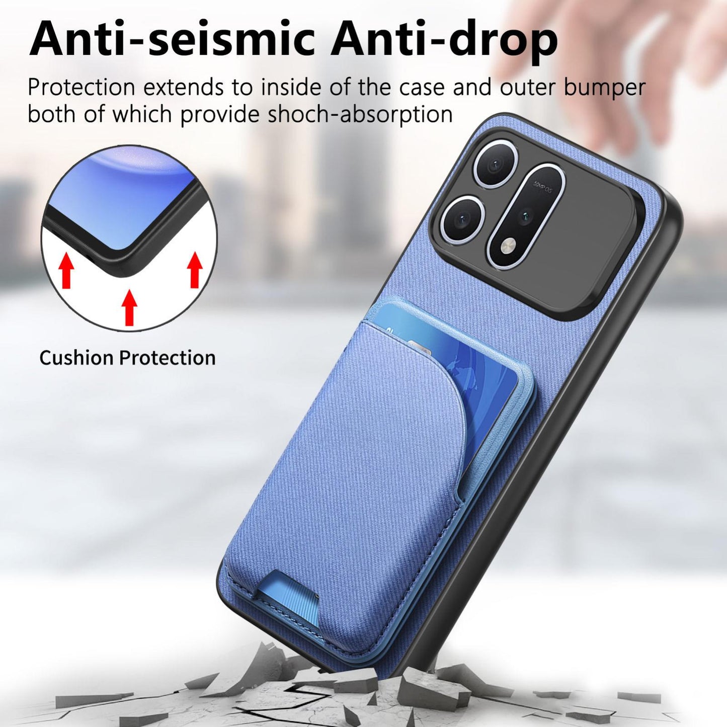 For Honor Win Turbo 5G Twill Fabric Leather-Skin Card Bag Magnetic Back Phone Case(Blue)
