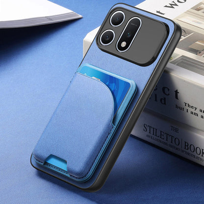 For Honor Win Turbo 5G Twill Fabric Leather-Skin Card Bag Magnetic Back Phone Case(Blue)