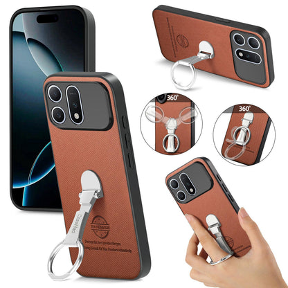 For Honor Win Turbo 5G Twill Fabric Leather-Skin Fold Ring Holder Back Phone Case(Brown)