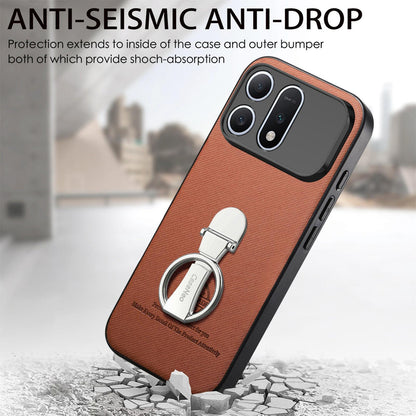 For Honor Win Turbo 5G Twill Fabric Leather-Skin Fold Ring Holder Back Phone Case(Brown)