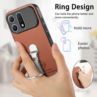 For Honor Win Turbo 5G Twill Fabric Leather-Skin Fold Ring Holder Back Phone Case(Brown)