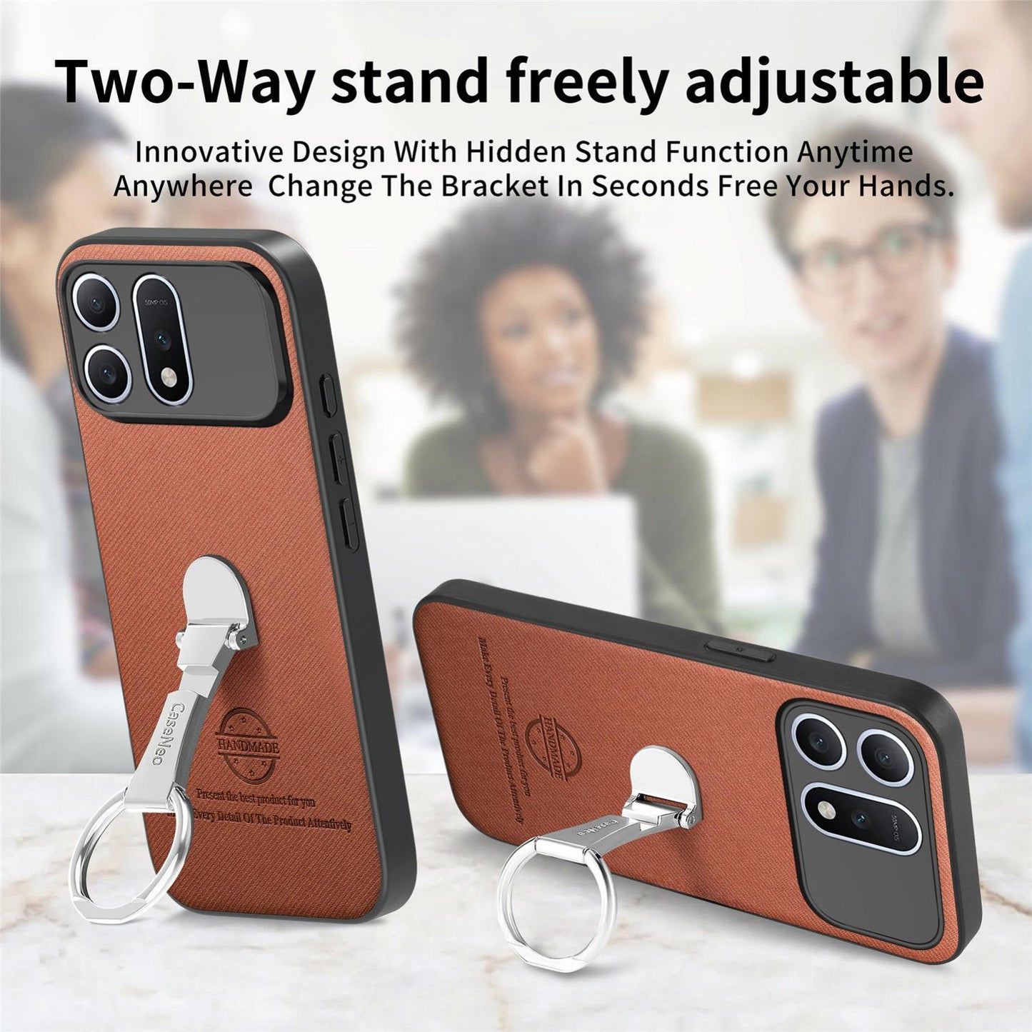 For Honor Win Turbo 5G Twill Fabric Leather-Skin Fold Ring Holder Back Phone Case(Brown)
