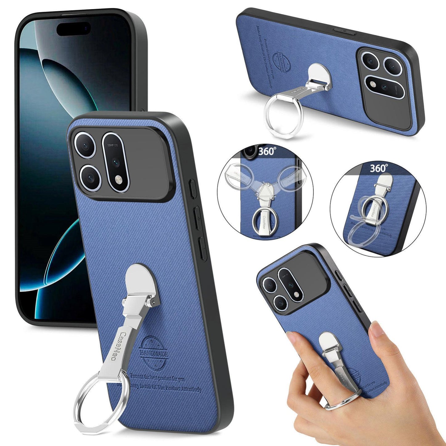For Honor Win Turbo 5G Twill Fabric Leather-Skin Fold Ring Holder Back Phone Case(Blue)