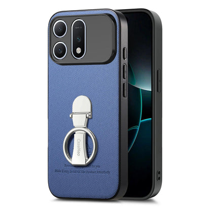 For Honor Win Turbo 5G Twill Fabric Leather-Skin Fold Ring Holder Back Phone Case(Blue)