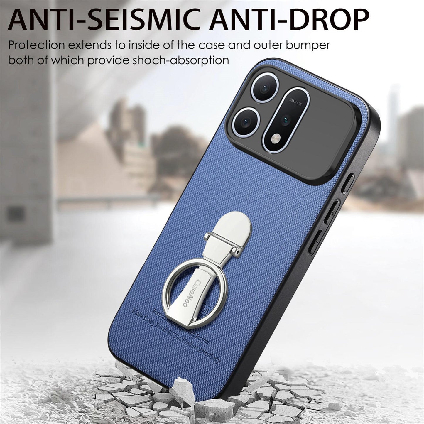 For Honor Win Turbo 5G Twill Fabric Leather-Skin Fold Ring Holder Back Phone Case(Blue)