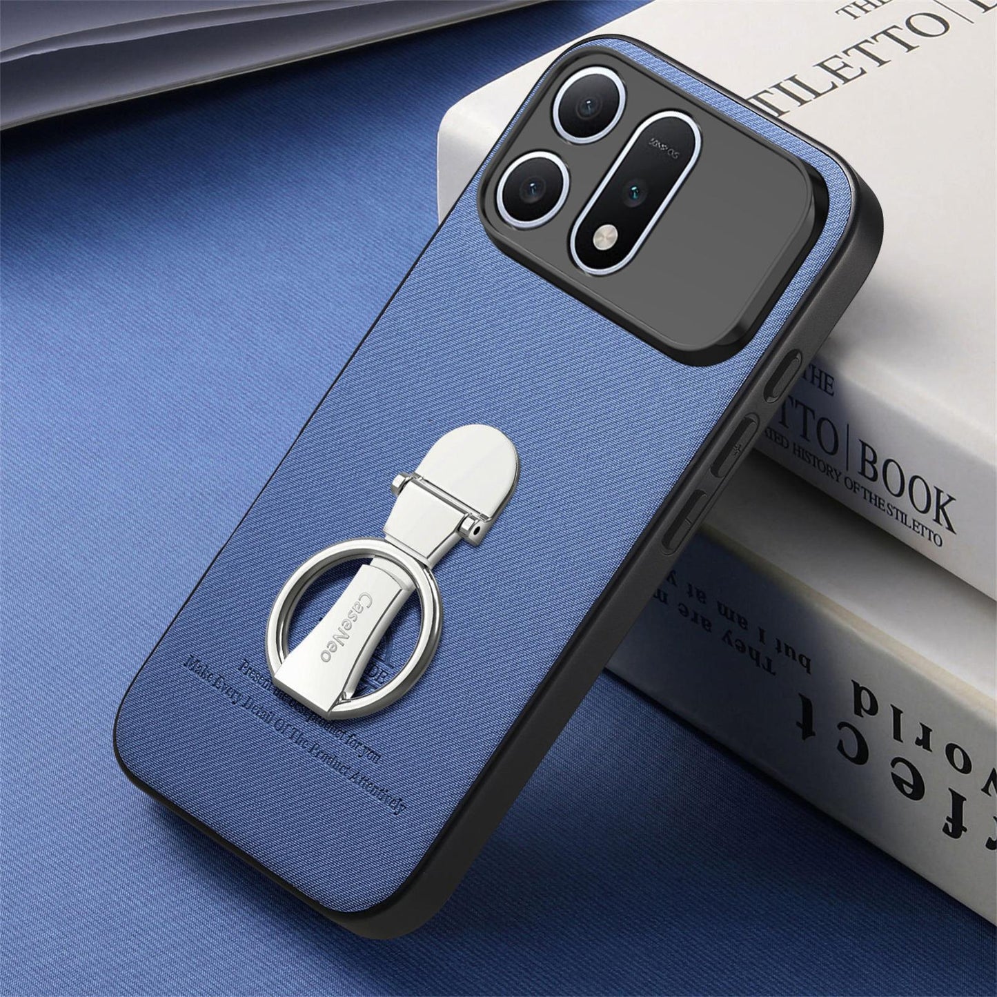 For Honor Win Turbo 5G Twill Fabric Leather-Skin Fold Ring Holder Back Phone Case(Blue)