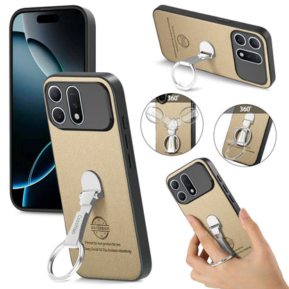 For Honor Win Turbo 5G Twill Fabric Leather-Skin Fold Ring Holder Back Phone Case(Khaki)