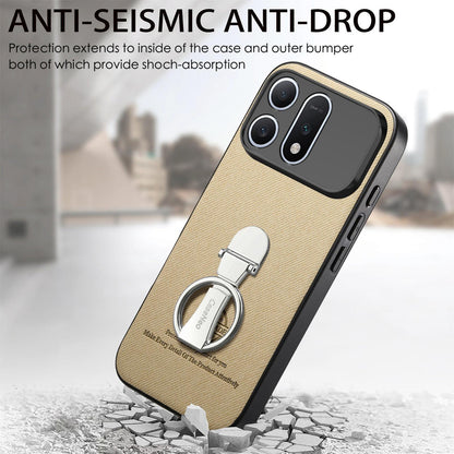 For Honor Win Turbo 5G Twill Fabric Leather-Skin Fold Ring Holder Back Phone Case(Khaki)