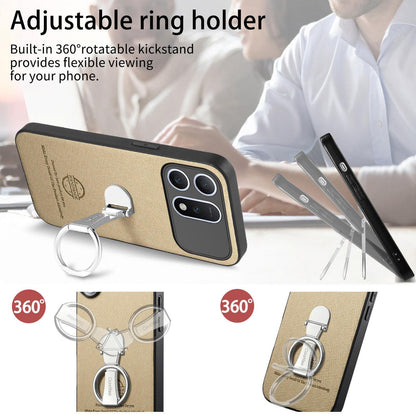 For Honor Win Turbo 5G Twill Fabric Leather-Skin Fold Ring Holder Back Phone Case(Khaki)