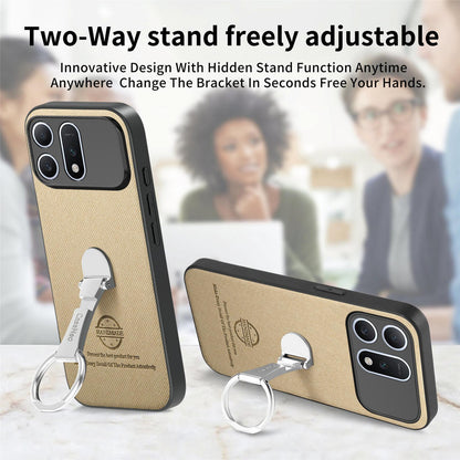 For Honor Win Turbo 5G Twill Fabric Leather-Skin Fold Ring Holder Back Phone Case(Khaki)
