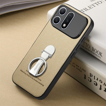 For Honor Win Turbo 5G Twill Fabric Leather-Skin Fold Ring Holder Back Phone Case(Khaki)