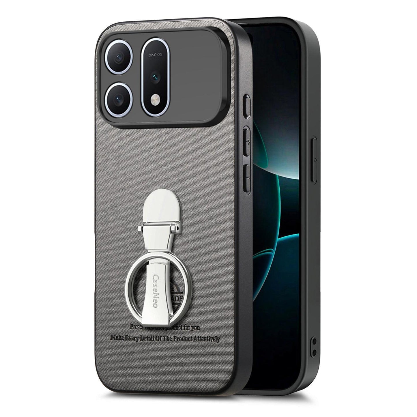 For Honor Win Turbo 5G Twill Fabric Leather-Skin Fold Ring Holder Back Phone Case(Gray)