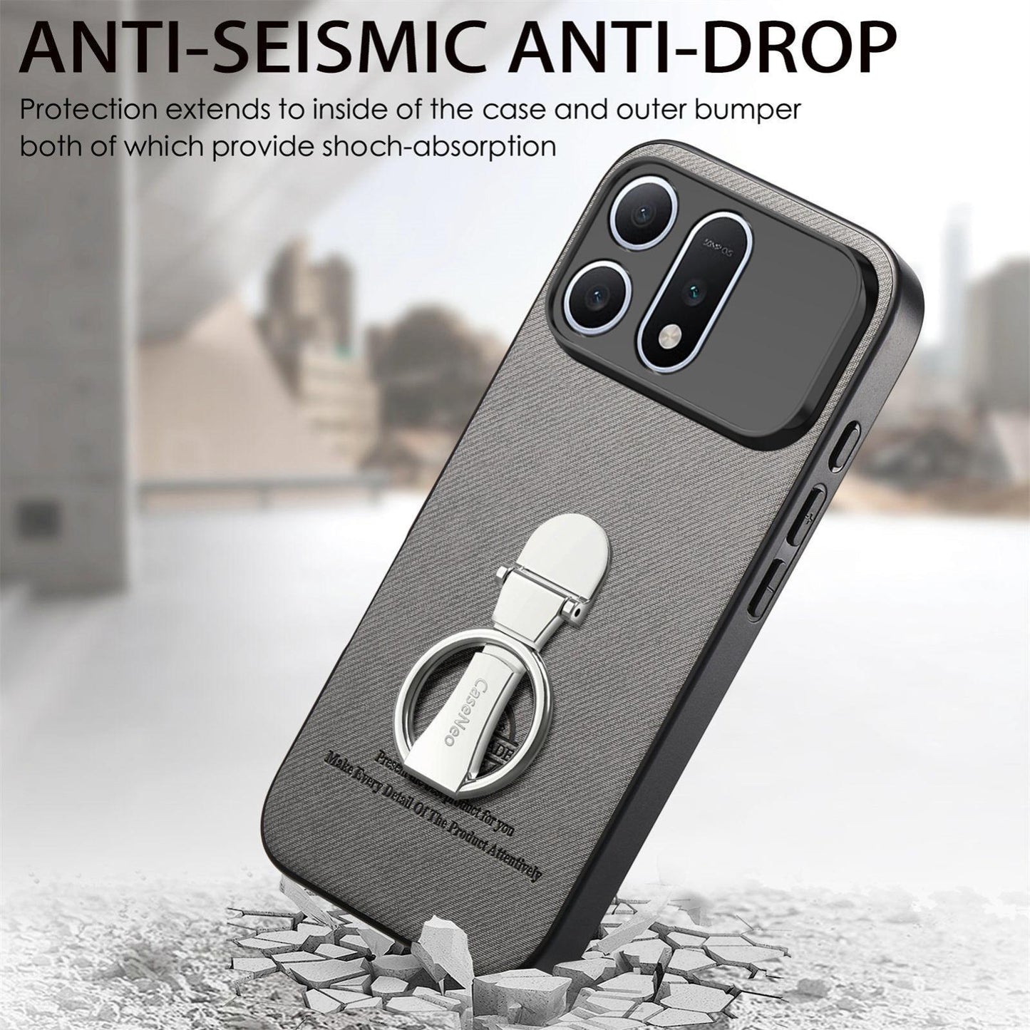 For Honor Win Turbo 5G Twill Fabric Leather-Skin Fold Ring Holder Back Phone Case(Gray)