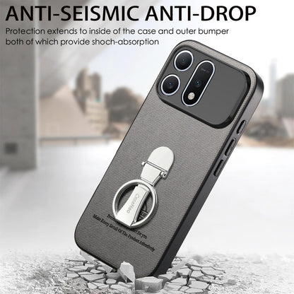 For Honor Win Turbo 5G Twill Fabric Leather-Skin Fold Ring Holder Back Phone Case(Gray)