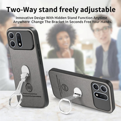 For Honor Win Turbo 5G Twill Fabric Leather-Skin Fold Ring Holder Back Phone Case(Gray)