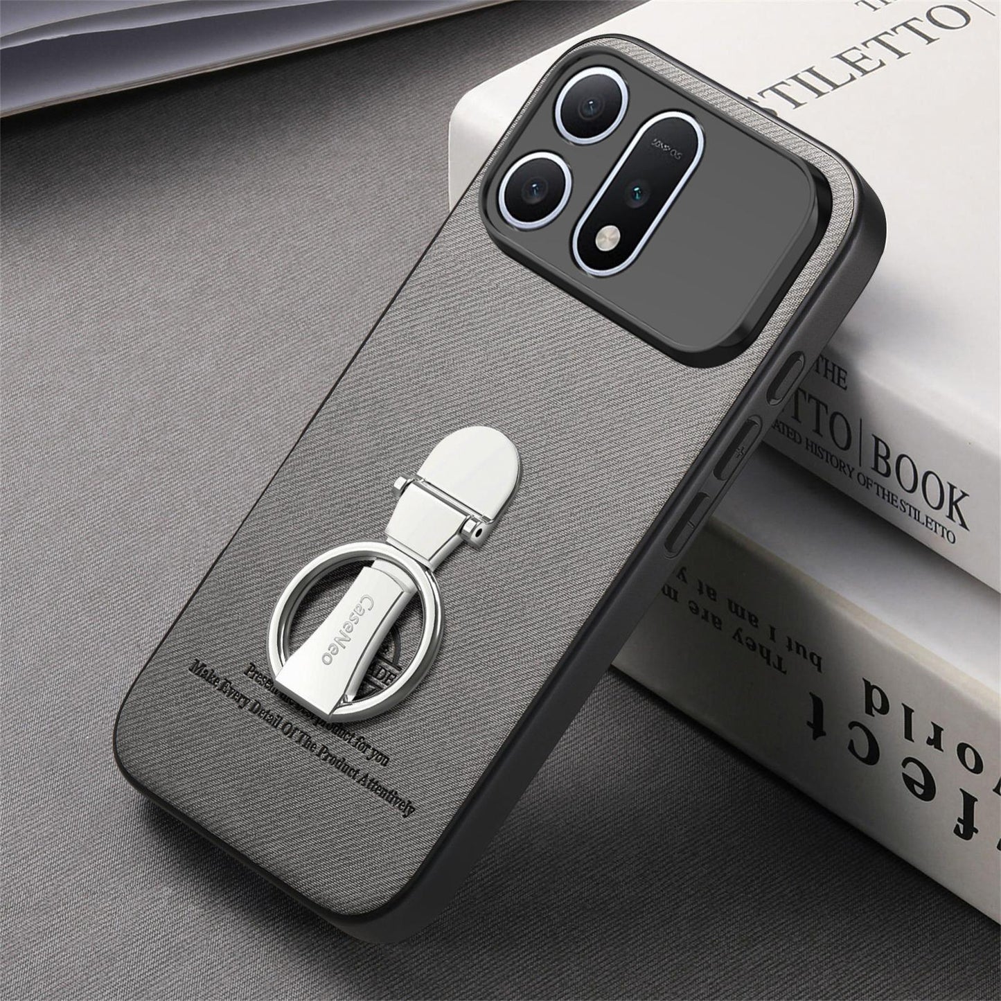 For Honor Win Turbo 5G Twill Fabric Leather-Skin Fold Ring Holder Back Phone Case(Gray)