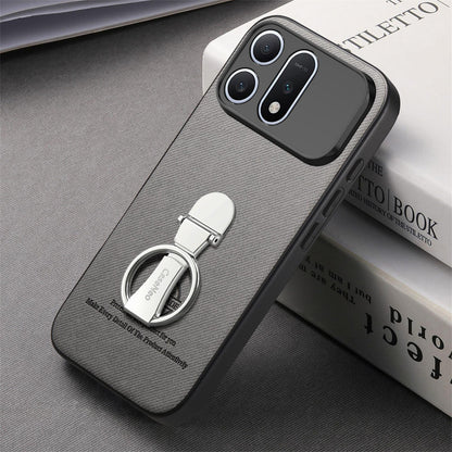 For Honor Win Turbo 5G Twill Fabric Leather-Skin Fold Ring Holder Back Phone Case(Gray)