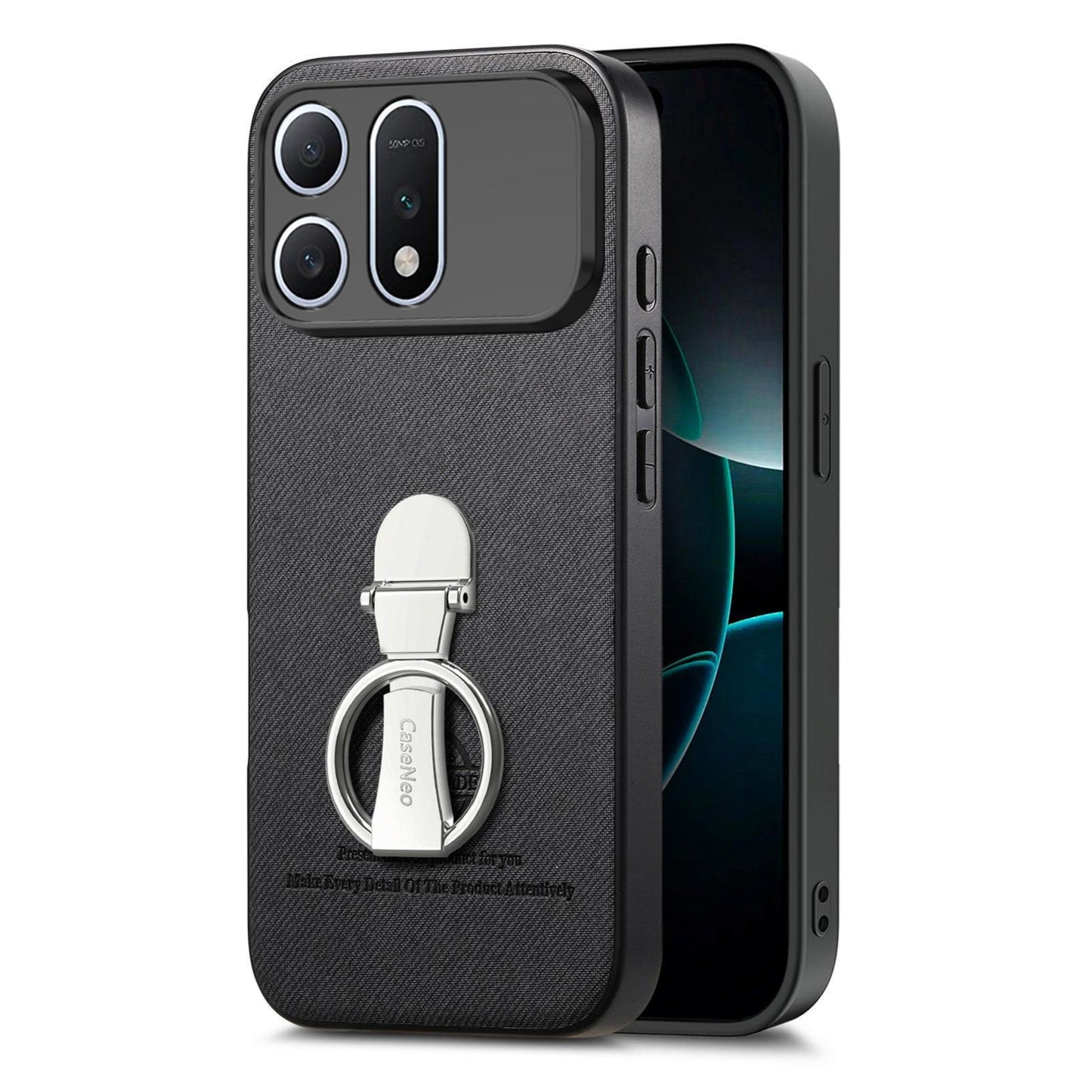 For Honor Win Turbo 5G Twill Fabric Leather-Skin Fold Ring Holder Back Phone Case(Black)