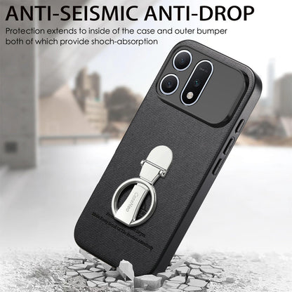 For Honor Win Turbo 5G Twill Fabric Leather-Skin Fold Ring Holder Back Phone Case(Black)