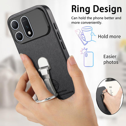 For Honor Win Turbo 5G Twill Fabric Leather-Skin Fold Ring Holder Back Phone Case(Black)
