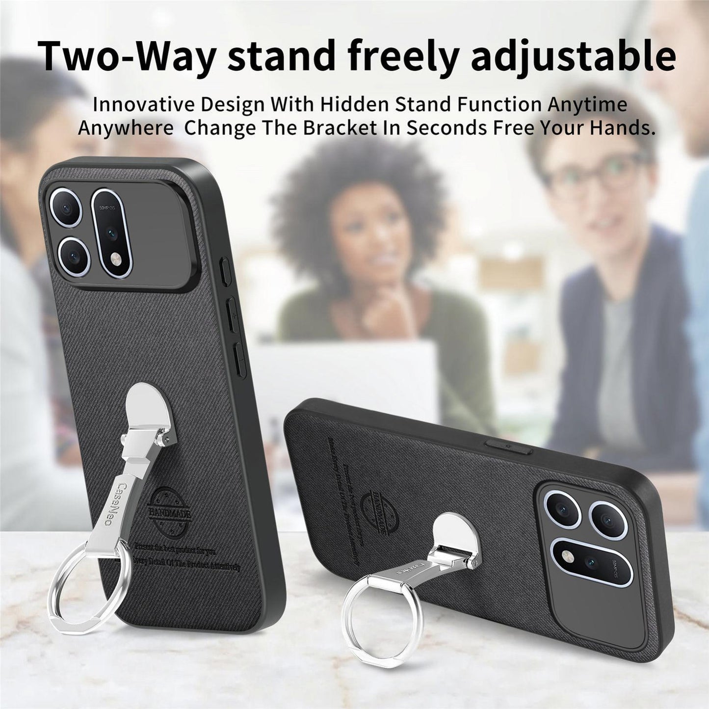 For Honor Win Turbo 5G Twill Fabric Leather-Skin Fold Ring Holder Back Phone Case(Black)