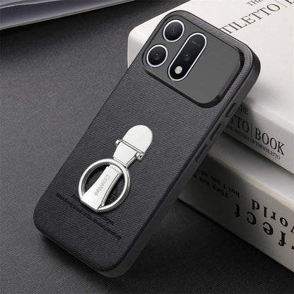 For Honor Win Turbo 5G Twill Fabric Leather-Skin Fold Ring Holder Back Phone Case(Black)