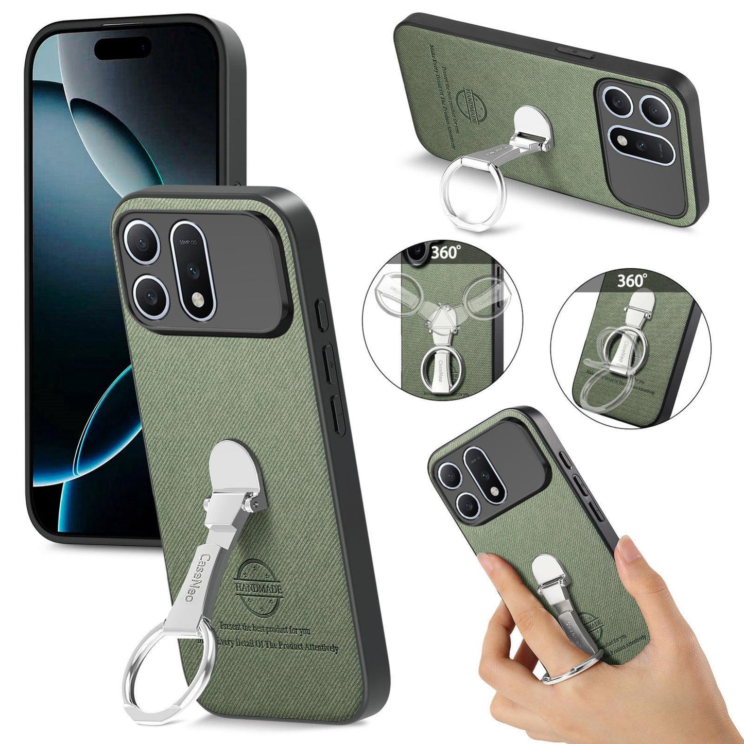 For Honor Win Turbo 5G Twill Fabric Leather-Skin Fold Ring Holder Back Phone Case(Green)