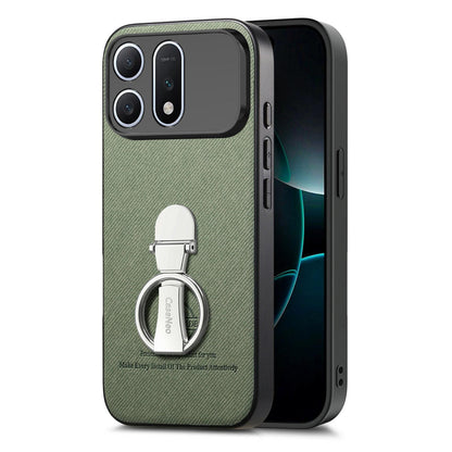 For Honor Win Turbo 5G Twill Fabric Leather-Skin Fold Ring Holder Back Phone Case(Green)