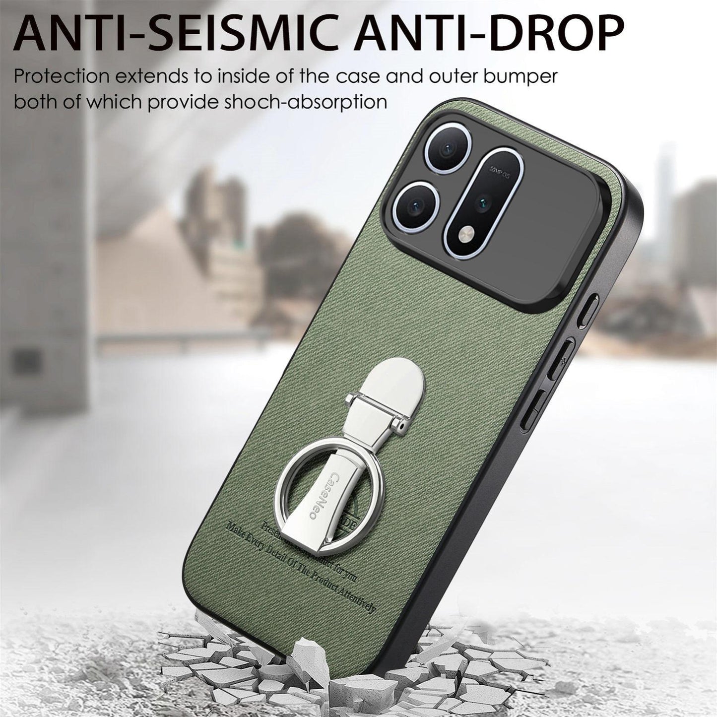 For Honor Win Turbo 5G Twill Fabric Leather-Skin Fold Ring Holder Back Phone Case(Green)