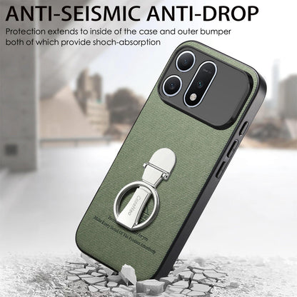 For Honor Win Turbo 5G Twill Fabric Leather-Skin Fold Ring Holder Back Phone Case(Green)