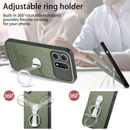 For Honor Win Turbo 5G Twill Fabric Leather-Skin Fold Ring Holder Back Phone Case(Green)