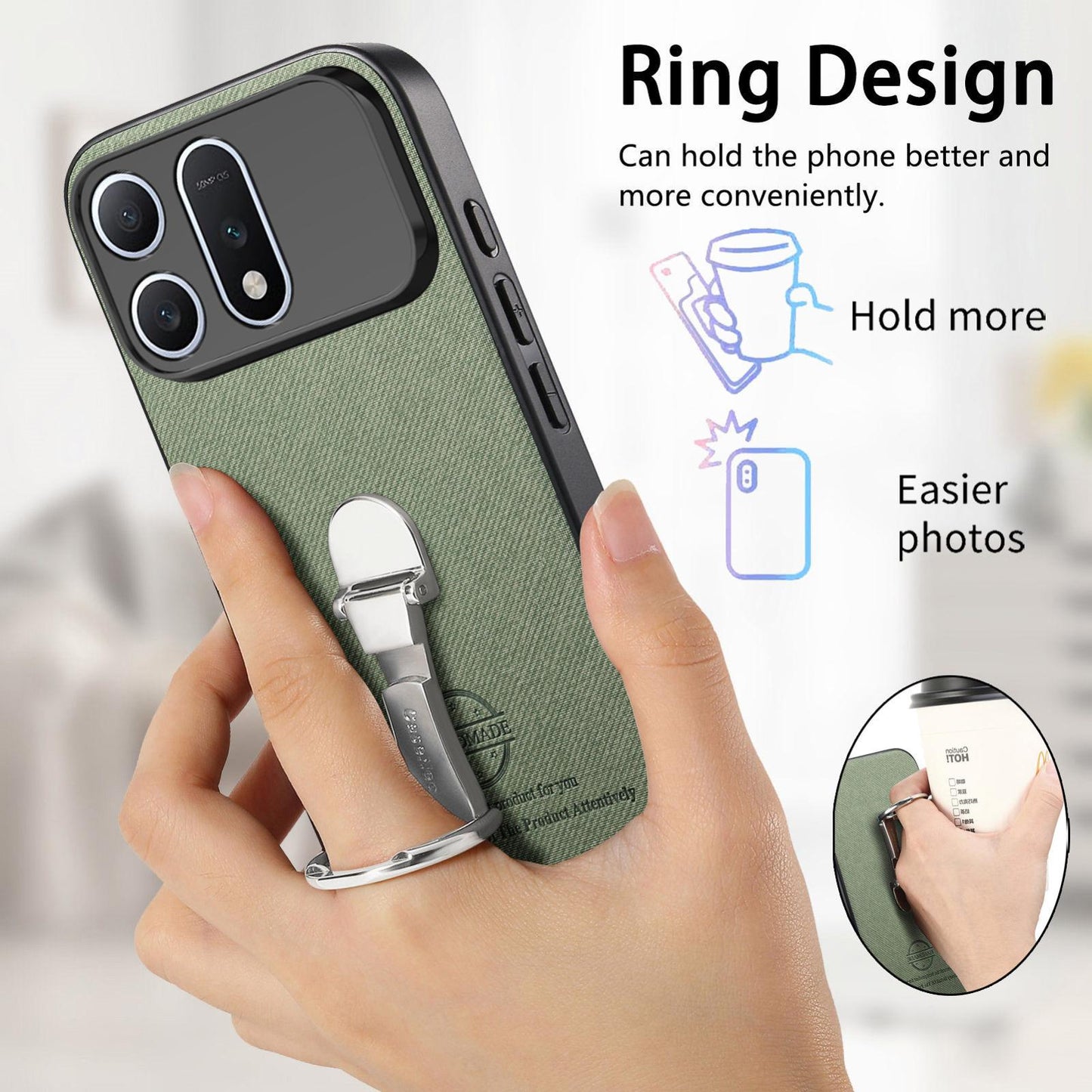 For Honor Win Turbo 5G Twill Fabric Leather-Skin Fold Ring Holder Back Phone Case(Green)