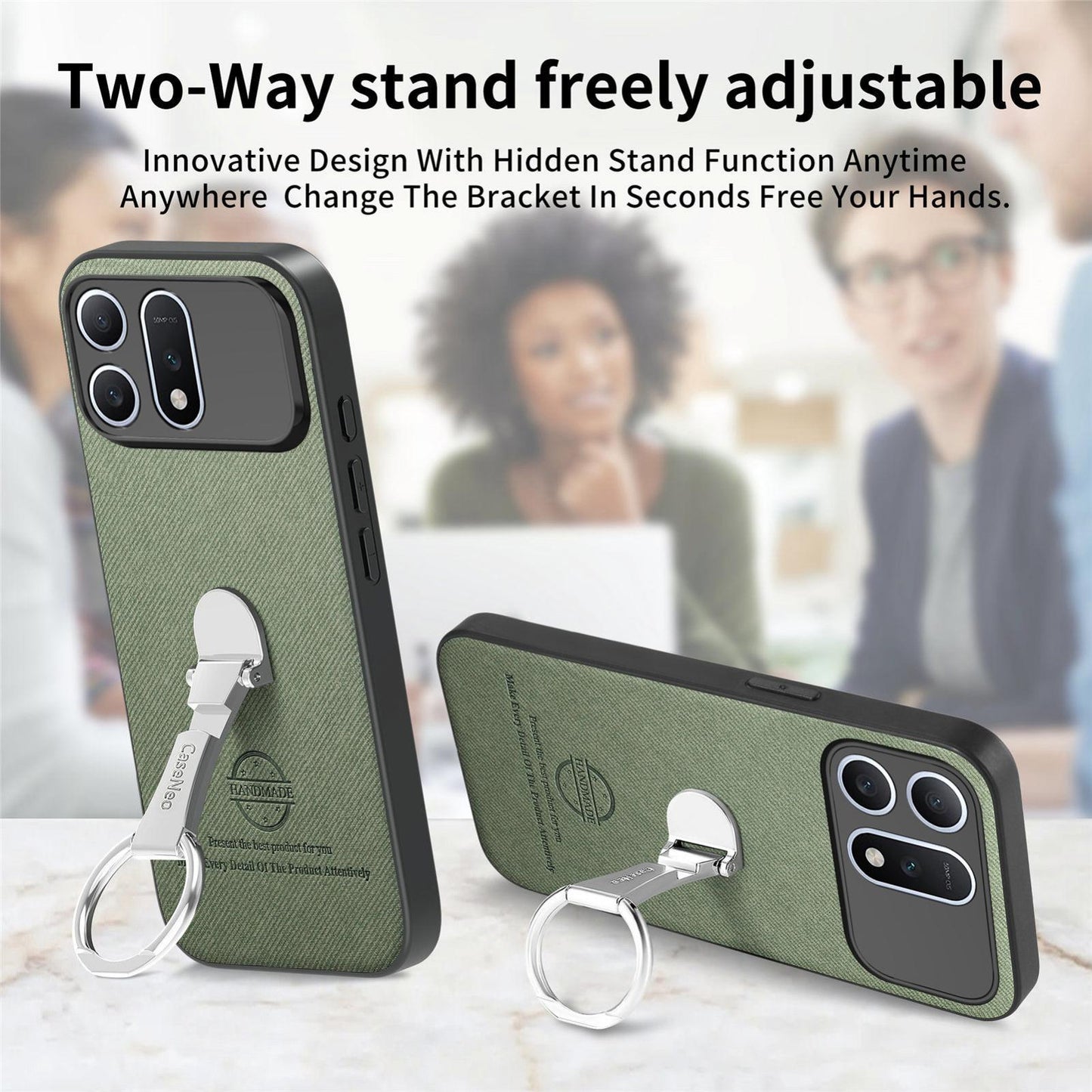 For Honor Win Turbo 5G Twill Fabric Leather-Skin Fold Ring Holder Back Phone Case(Green)