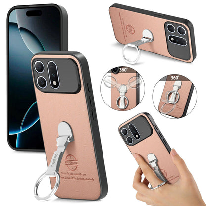 For Honor Win Turbo 5G Twill Fabric Leather-Skin Fold Ring Holder Back Phone Case(Pink)