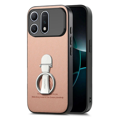 For Honor Win Turbo 5G Twill Fabric Leather-Skin Fold Ring Holder Back Phone Case(Pink)
