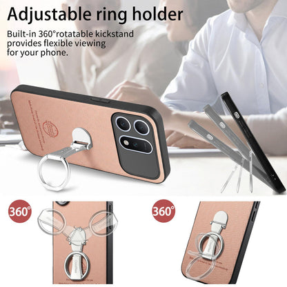 For Honor Win Turbo 5G Twill Fabric Leather-Skin Fold Ring Holder Back Phone Case(Pink)