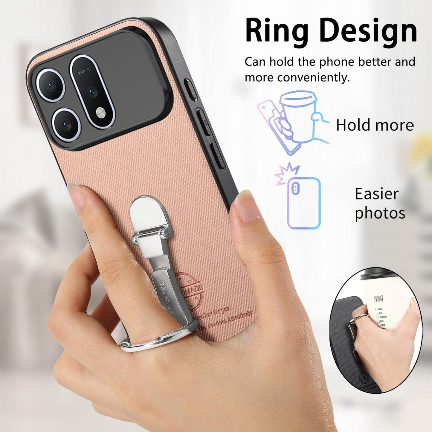 For Honor Win Turbo 5G Twill Fabric Leather-Skin Fold Ring Holder Back Phone Case(Pink)