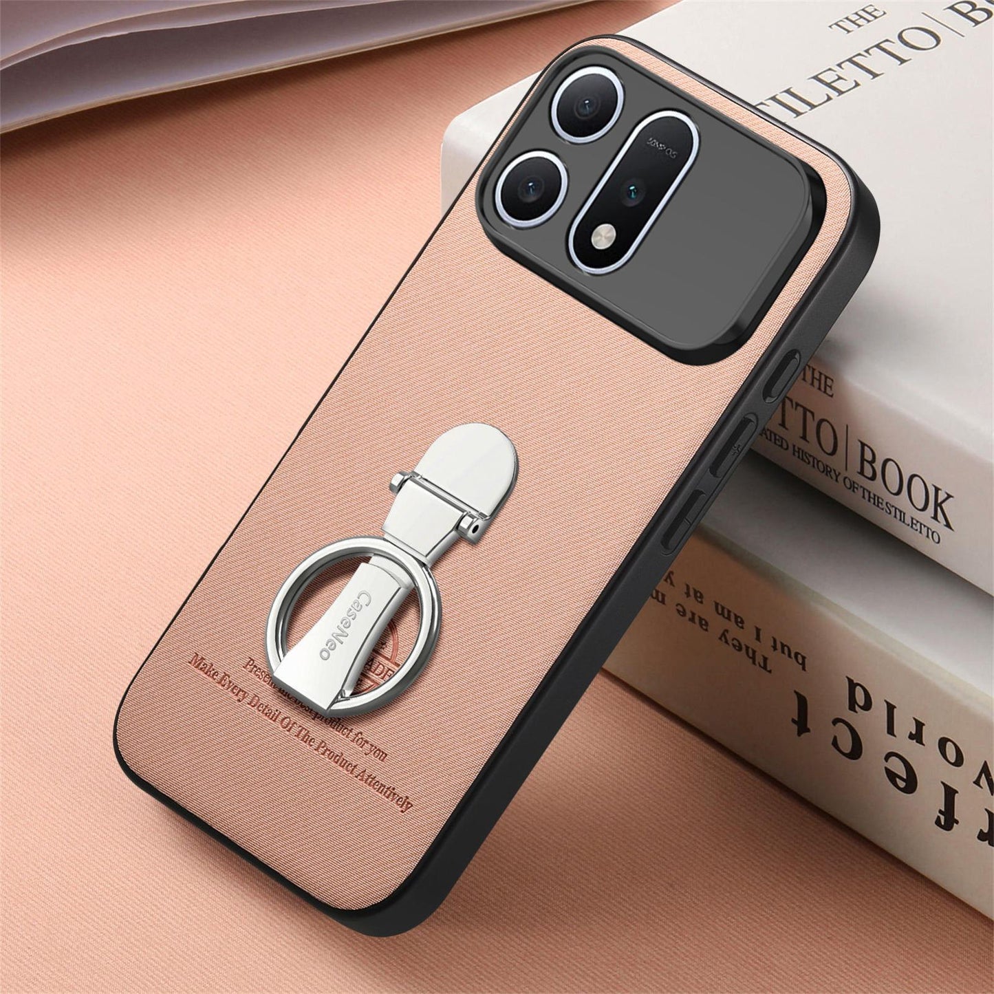 For Honor Win Turbo 5G Twill Fabric Leather-Skin Fold Ring Holder Back Phone Case(Pink)