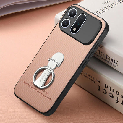 For Honor Win Turbo 5G Twill Fabric Leather-Skin Fold Ring Holder Back Phone Case(Pink)