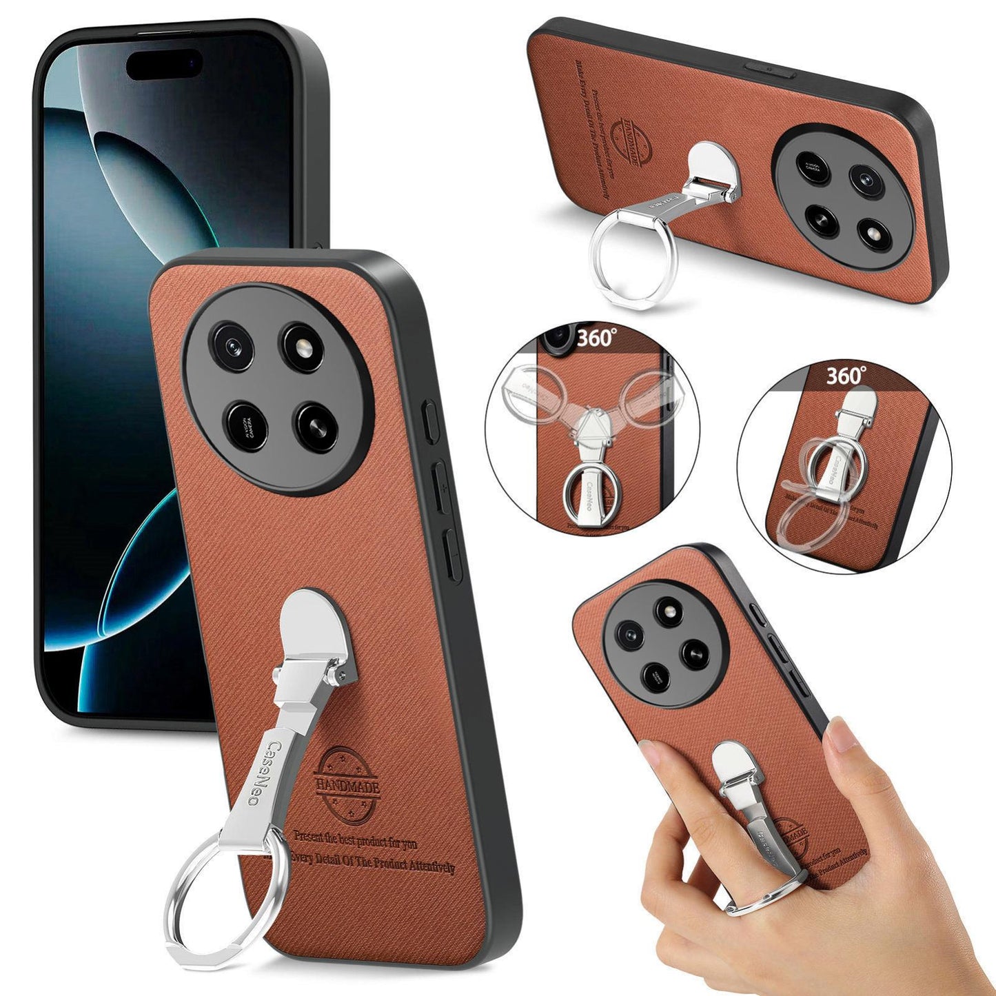 For Honor X80 Pro Max 5G Twill Fabric Leather-Skin Fold Ring Holder Back Phone Case(Brown)