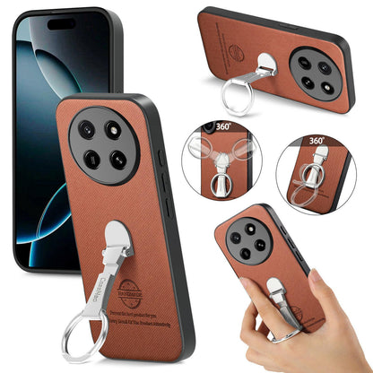 For Honor X80 Pro Max 5G Twill Fabric Leather-Skin Fold Ring Holder Back Phone Case(Brown)